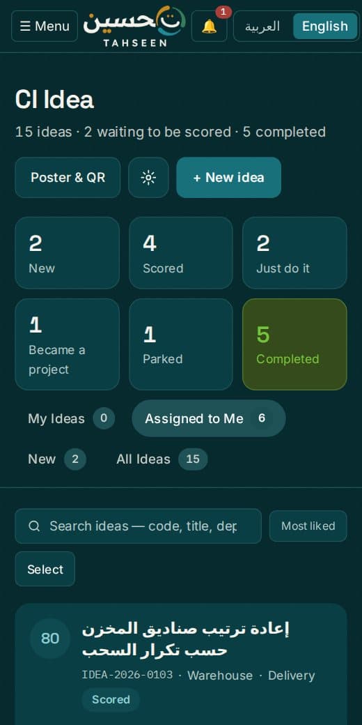 The CI Idea list on a phone